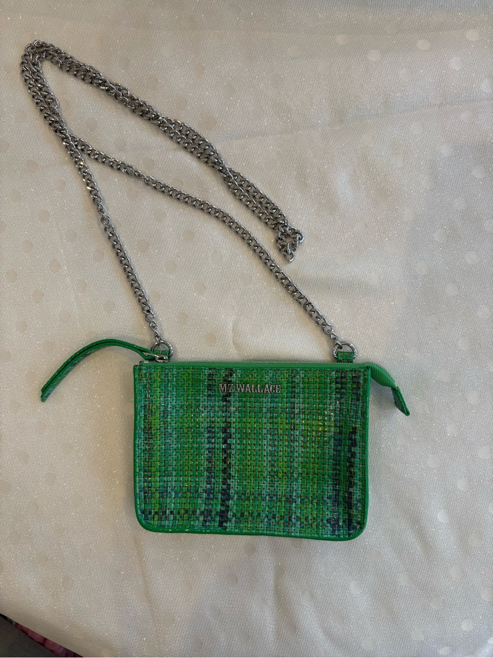 MZ WALLACE Green Tweed Mini Crossbody with Silver Chain - Picture 2 of 4